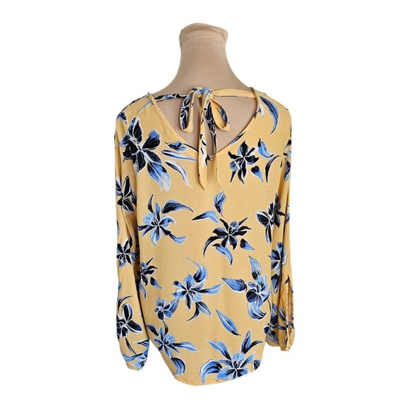 Melissa Nepton Yellow Floral Long Sleeve Tie Top Sz L - Picture 5 of 8